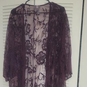 Sheer Wine Lace Kimono